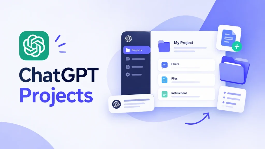 ChatGPT Projects workspace with organized chats and files