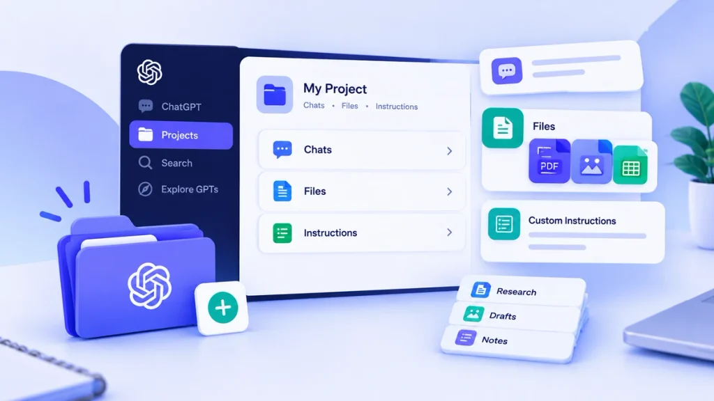 ChatGPT Project workspace for organizing chats, files, and instructions