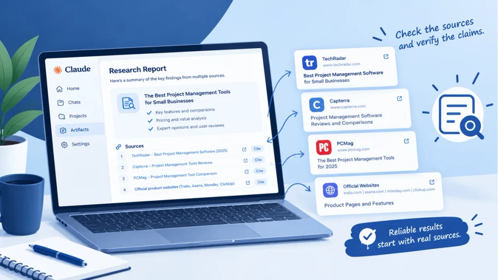 Claude Research report showing citations and multiple sources to verify
