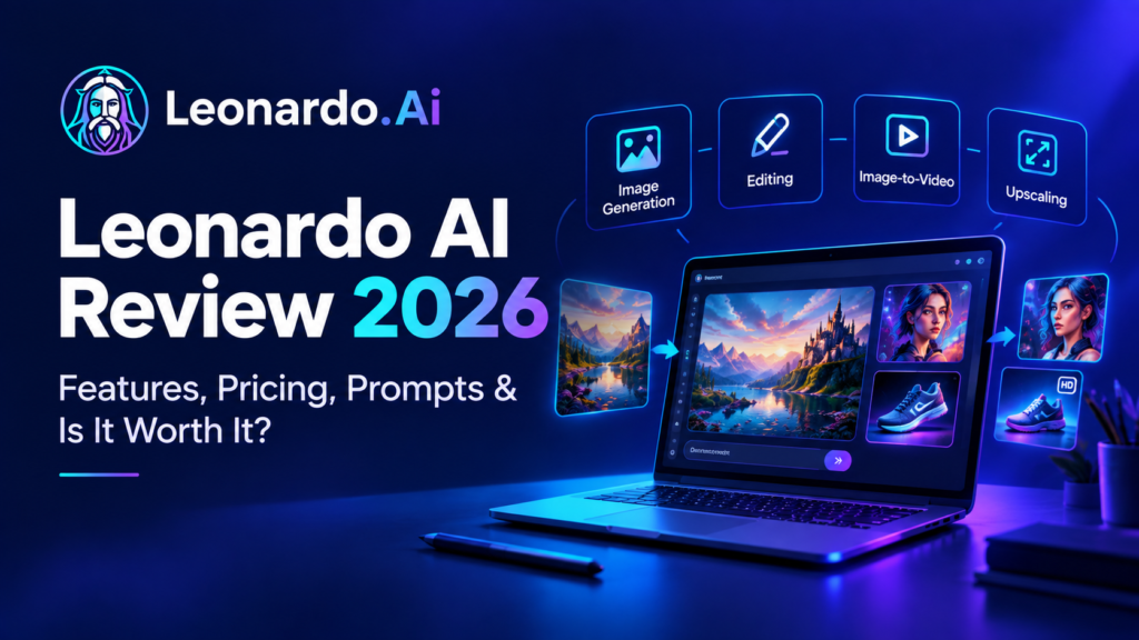 Leonardo AI Review 2026: Features, Pricing, Prompts & Is It Worth It? Leonardo AI review 2026 showing features, pricing, prompts and creative tools
