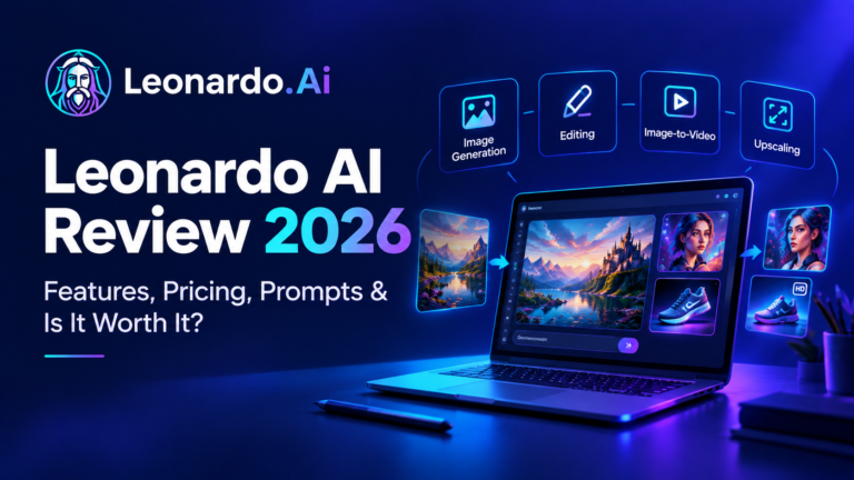 Leonardo AI review 2026 showing features, pricing, prompts and creative tools
