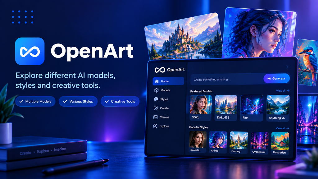 OpenArt AI platform showing multiple models, styles and creative tools